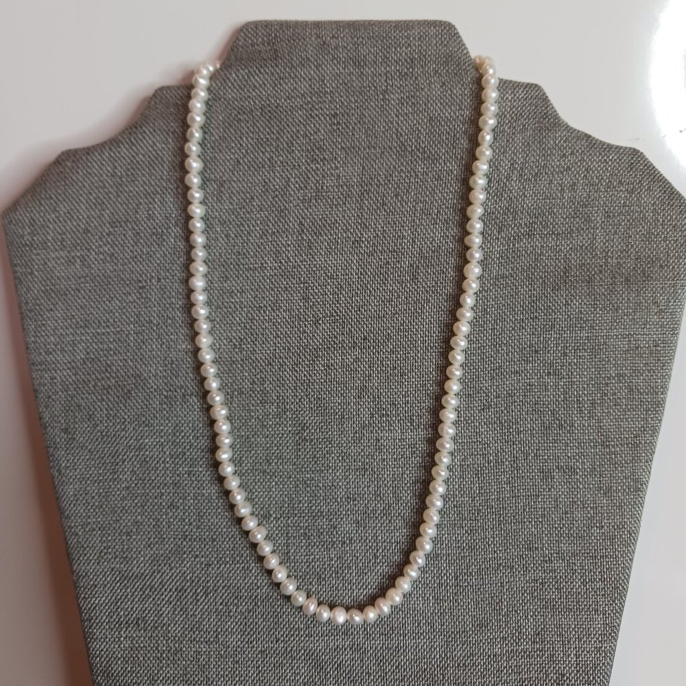 Classic Strand Of Cultured Pearls and Sterling Silver Necklace